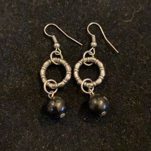 Black and silver dangle earrings